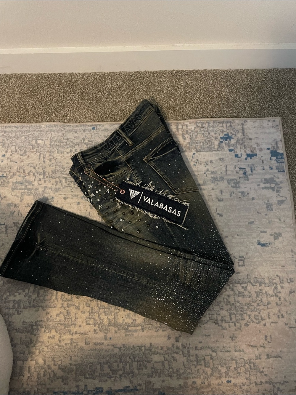 Valabasas Men's Slim Black Jeans with Stud Detail